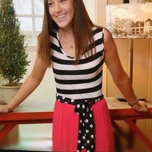 Striped and solid maxi dress